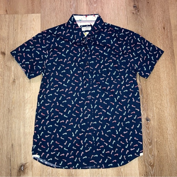 Men's Christmas Navy Blue Candy Cane Print Shirt Size Medium | Holidays - Picture 1 of 9